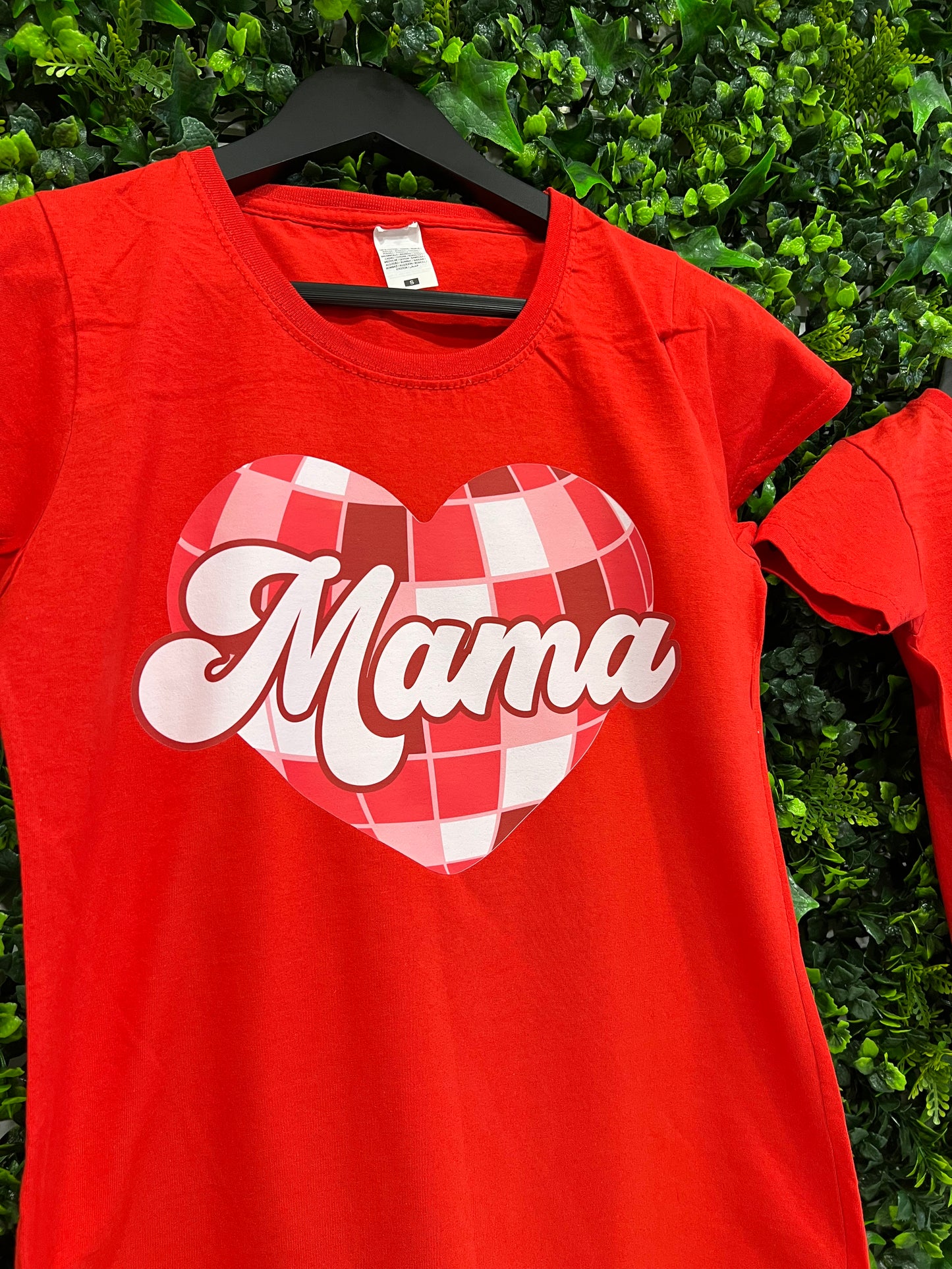 Mama & mini red chequered heart Matching T-shirts | Red