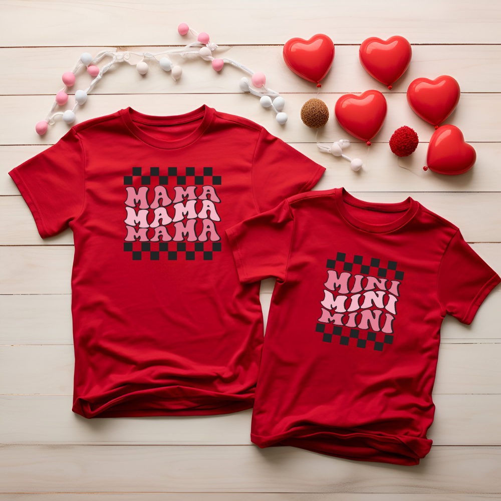 Mama & mini wavy chequered Matching T-shirts | Red