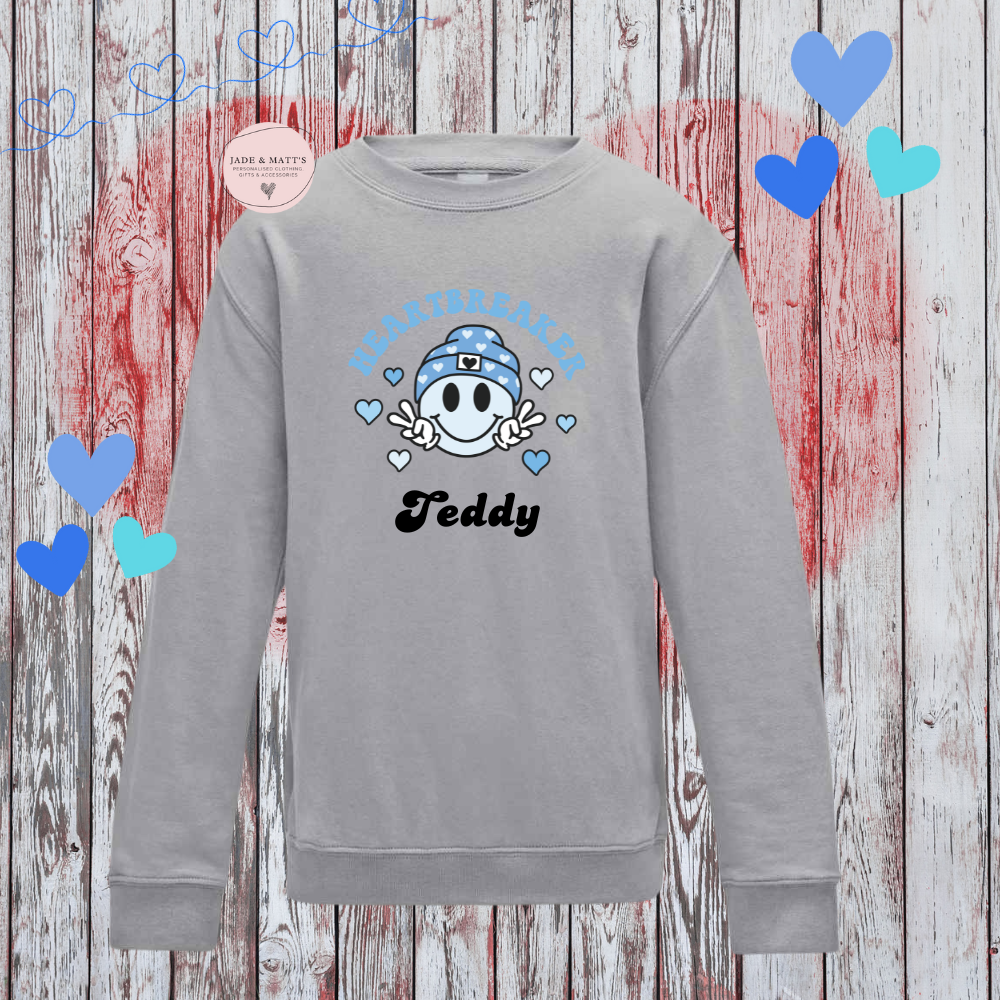 Heartbreaker Grey Sweatshirt | Blue PERSONALISED