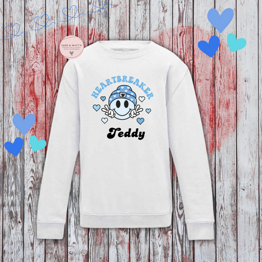 Heartbreaker White Sweatshirt | Blue PERSONALISED