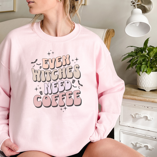 Even Witches Need Coffee | Unisex Sweatshirt | Baby Pink