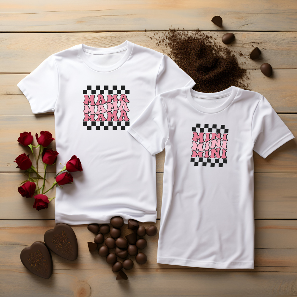 Mama & mini wavy chequered Matching T-shirts | White