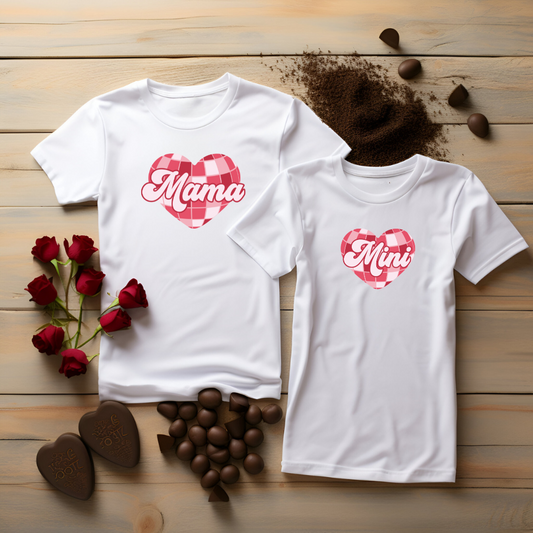 Mama & mini red chequered heart Matching T-shirts | White