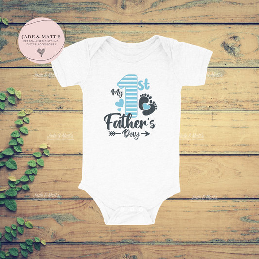 My First Father's Day Baby Bodysuit | Baby feet Blue