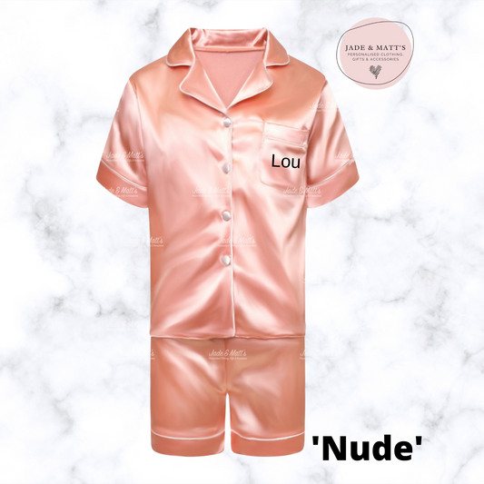 Adult's Nude Satin Pyjamas | Personalised Pjs | Front & Back personalisation