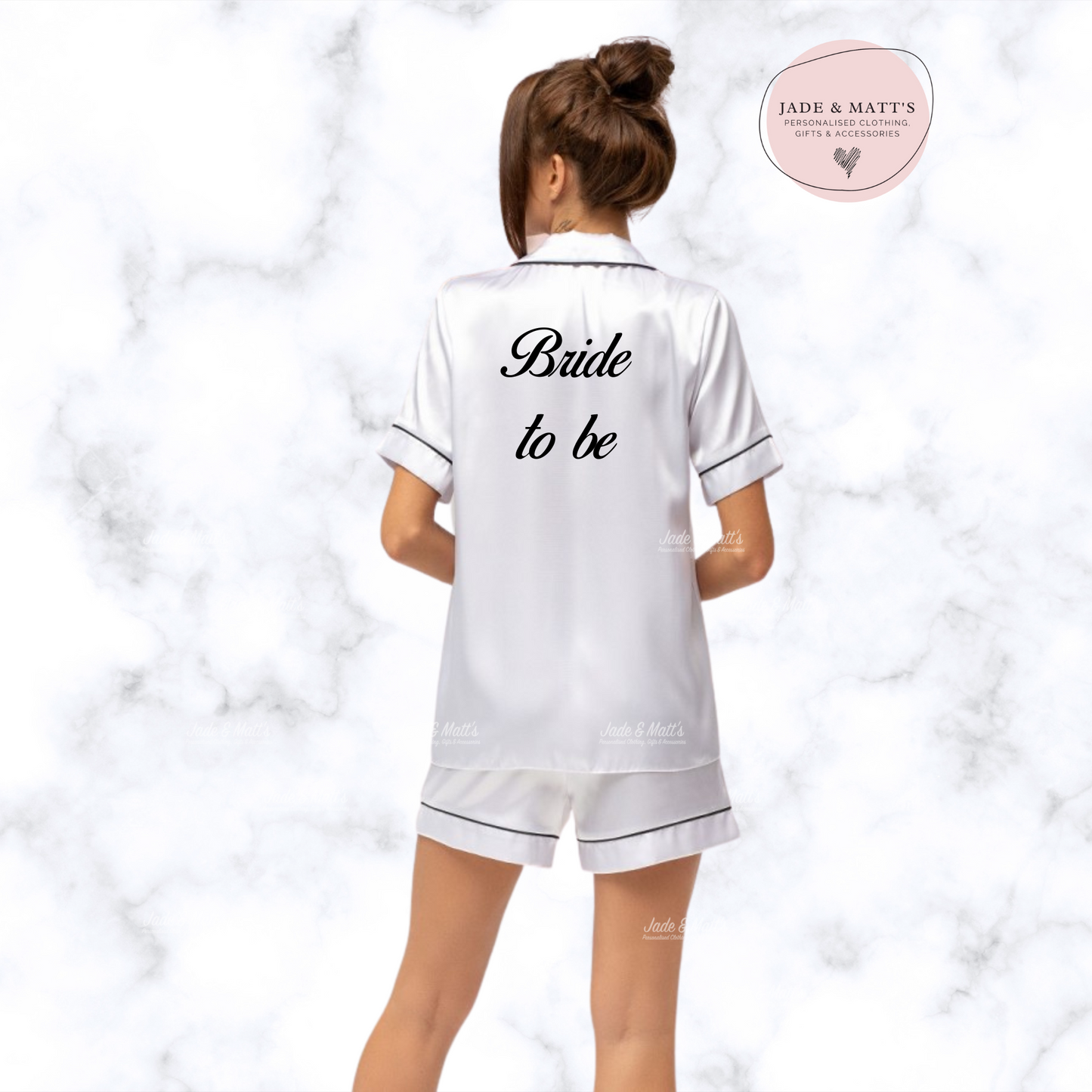 Children's White Satin Pyjamas | Personalised Pjs | FRONT only text