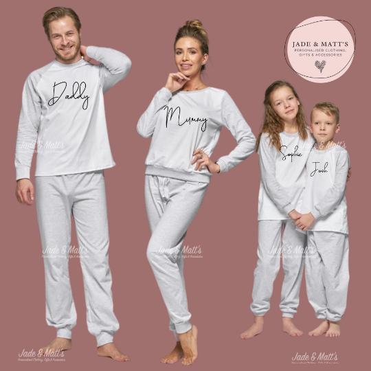 Family Pyjamas | Personalised Pjs | Grey Cotton