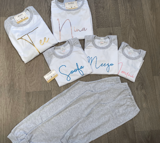 Family Pyjamas | Personalised Pjs | Grey Cotton