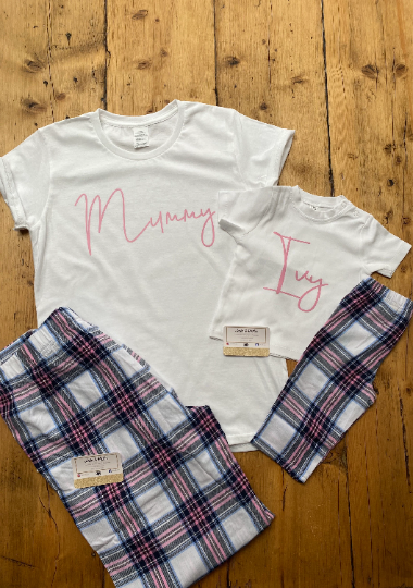 Mum & Daughter Pyjamas | Personalised Pjs | Pink Tartan