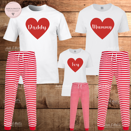 Valentine's Day | Love Heart/Red stripe  | Matching Family Pjs | Personalised