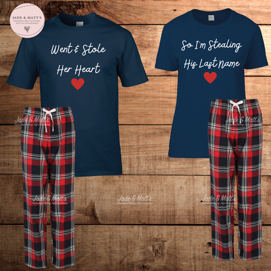 Valentine's Day | Stole her Heart / Red tartan  | Matching Pjs | Personalised