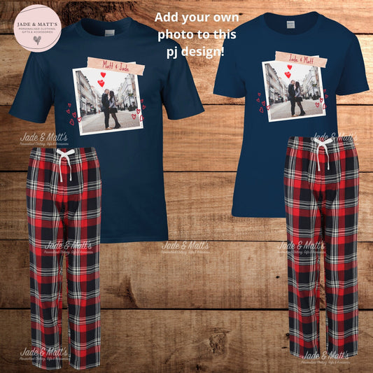 Valentine's Pyjamas | Matching His & Hers Pjs | Personalised Navy/Red Tartan