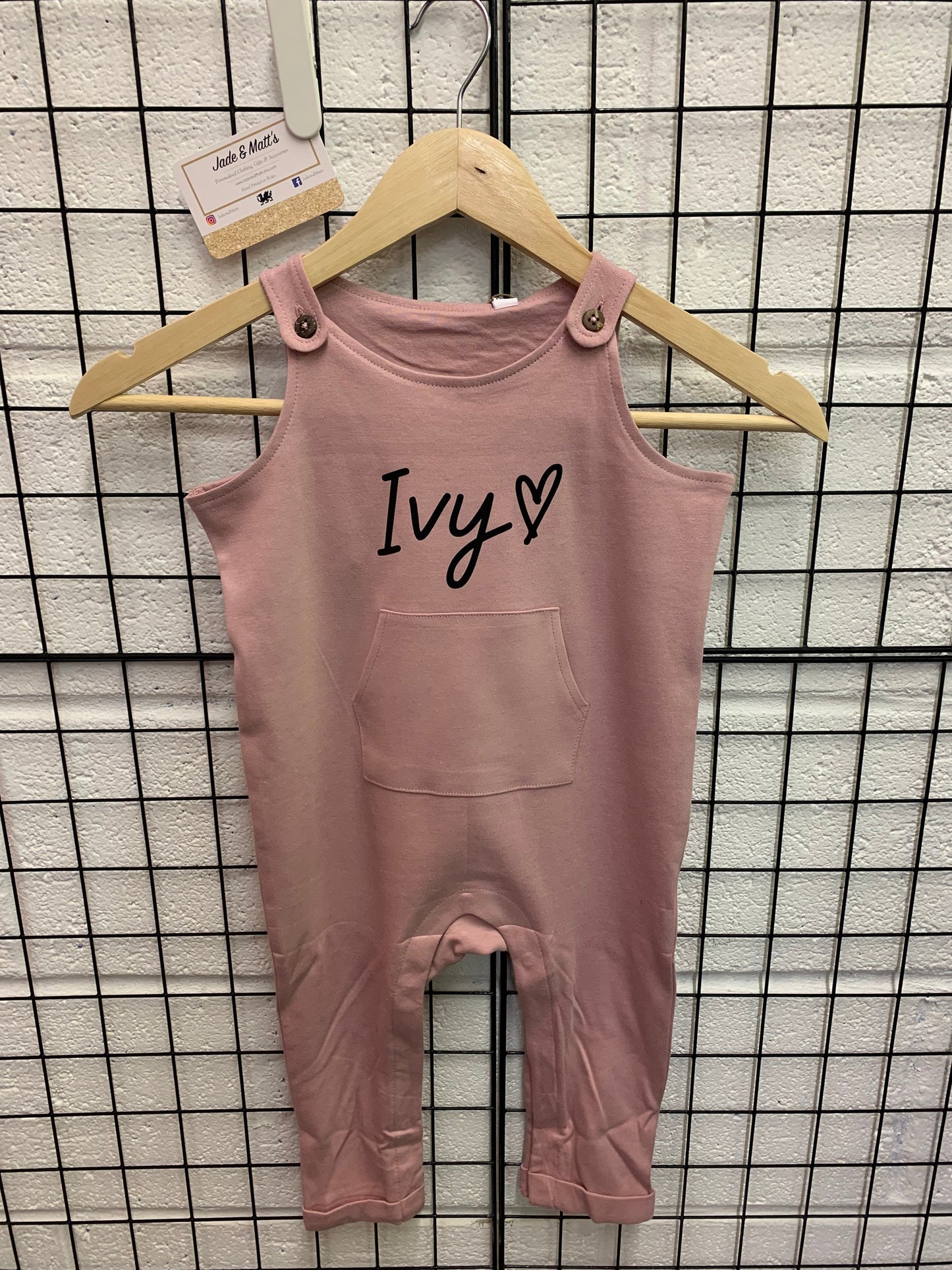 Personalised Children's Dungarees | Personalised Pink & Navy | Cotton Romper