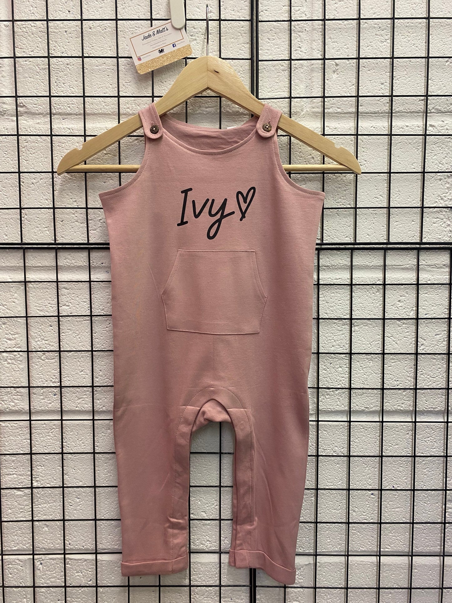 Personalised Children's Dungarees | Personalised Pink & Navy | Cotton Romper