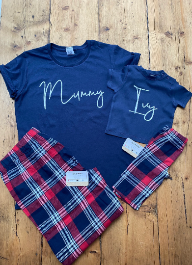 Mum & Daughter Pyjamas | Personalised Pjs | Red Tartan