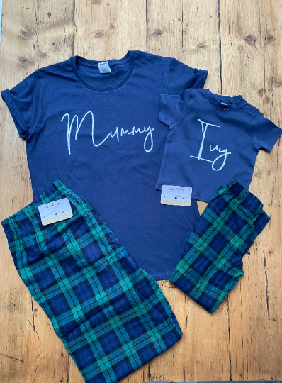 Mum & Daughter Pyjamas | Personalised Pjs | Green Tartan