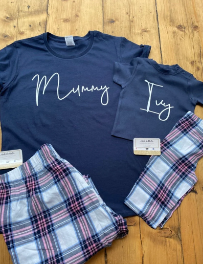 Mum & Daughter Pyjamas | Personalised Pjs | Pink Tartan