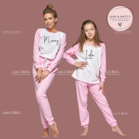 Mum & Daughter Pyjamas | Personalised Pjs | Pink Cotton