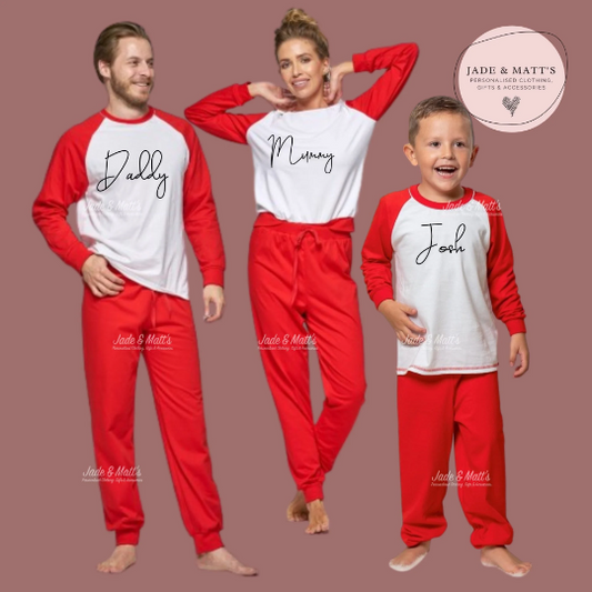 Family Pyjamas | Personalised Pjs | Red Cotton