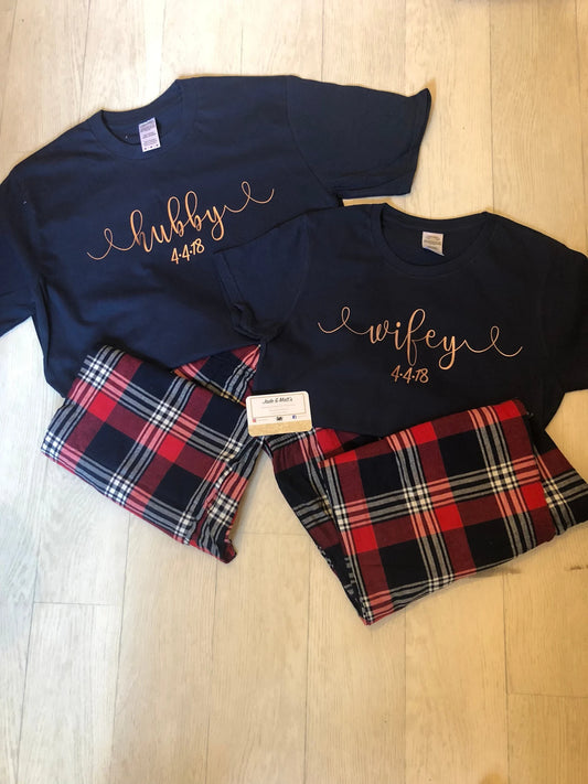 Wifey & Hubby  | Matching His & Hers Pjs | Personalised